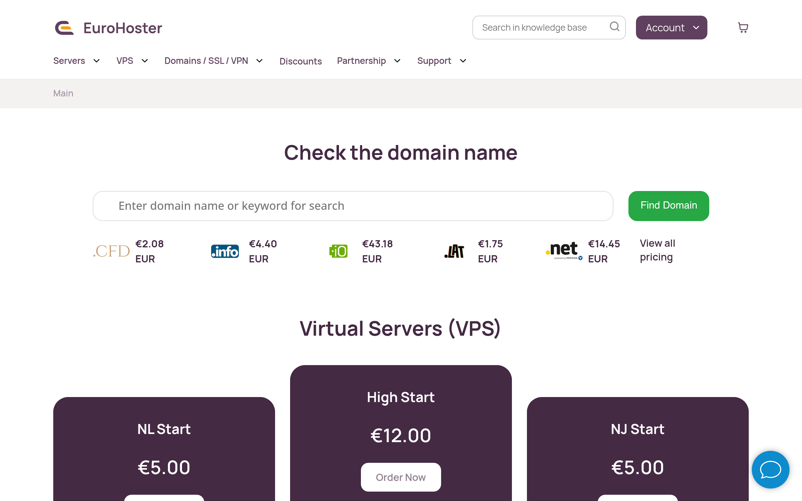 EuroHoster Interface
